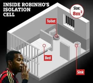 The Sun: Robinho tạm sống trong phòng giam rộng 8m2, được trang bị giường đơn, bồn rửa và toilet